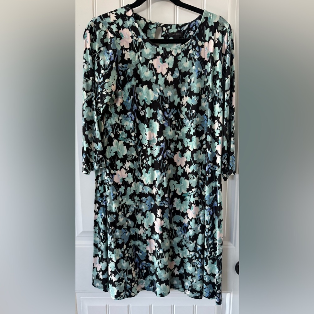 J Jill  Floral Long Sleeve Dress in Blue and Pink